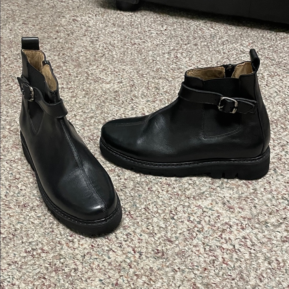 Bottega veneta lug wedge sole ankle zip boots with buckle strap accents